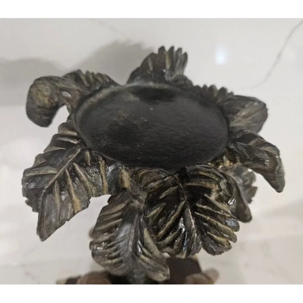 Vintage Style Three Wise Monkeys Palm Tree Resin Candle Holder